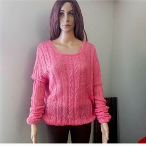 Free People sweater Pink Scoop Neck Loose Knit Long Sleeves Oversized